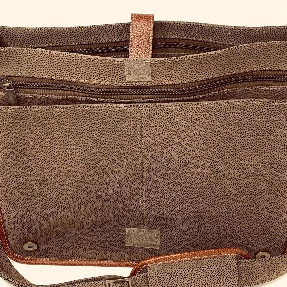 Grey Brown Pebbled Messenger Bag Professional Laptop Satchel Adjustable Strap